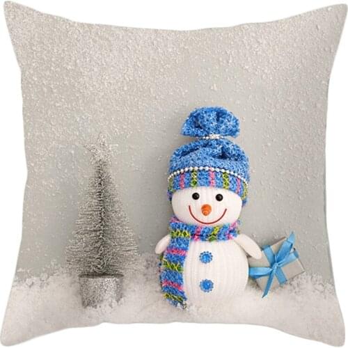 Nordic Christmas Decorative Throw Pillow Case Snowman Print Velvet Cushion Cover