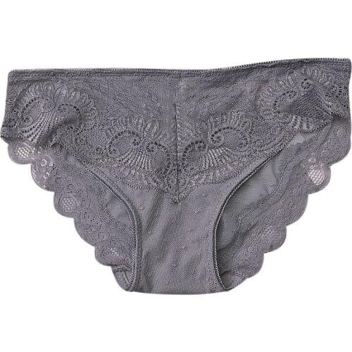 Women Lace Stitching Sweet Sexy Panties Transparent Mesh Solid Color Low Waist Hip Shaping Briefs 5 Colors M-2XL