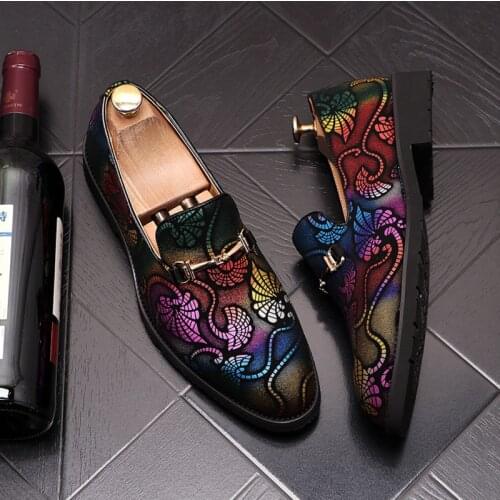2021 Mens Designer Wedding Party Shoes Trendy Pointed Colorful Print Pattern Oxfords Homecoming Dress Zapatos Hombre Loafers