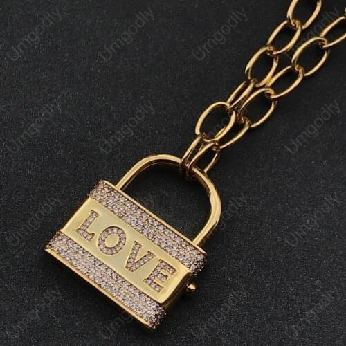 UMGODLY Fashion Brand Lover Necklace Gold Color Multicolor Neon Love Padlock Couple Star Lock Pendant Luxury Women Jewelry Gift