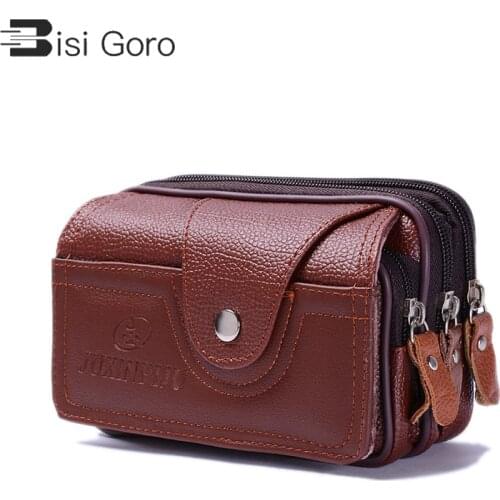 BISI GORO 2021 PU Vintage Waist Pack Multi-function Phone Coin Waist Bag Vintage Unisex the Belt Outdoor Small Wallet Men Women