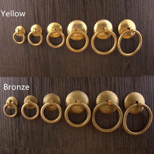 Vintage Knob Mini Brass Handle Flower Pull Cabinet Dresser Drawer Washer Knobs Handles,Chinese Furniture Hardware,2Sets