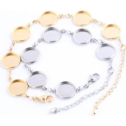 2pcs Stainless Stee Gold Plated 12mm Round Cabochon Bracelet Base Setting Blanks Diy Bezel Trays For Bracelets Jewelry Making