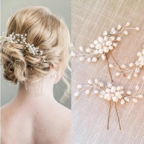 Elegant Wedding Hair Accessories Bridal Floral Imitation Pearls Alloy Hairpin Beautiful Wedding Gold Silver Color Hair Clip
