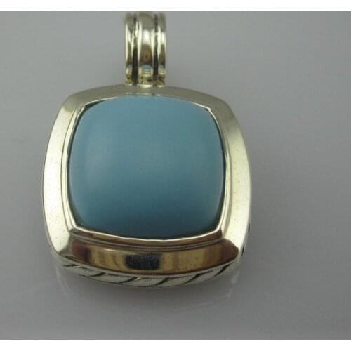 Solid Sterling Silver Jewelry 14mm Pendant with Turquoise Design Jewelry Women Pendant Black Onyx Blue Topaz Silver Enhancer