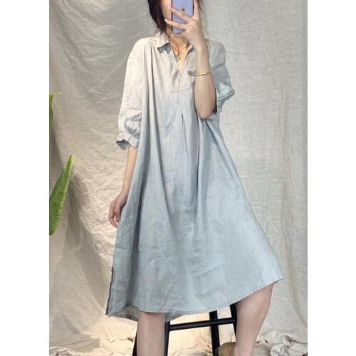 Women Loose Linen Dress Ladies Solid Color Flax Dress Female 2021 Summer Dress