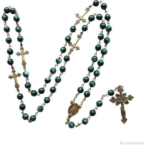 Vintage Religion Rosary Necklace Alloy Virgin Jesus Cross Pendant Necklace Handmade Round Beads Chain Jewelry Jy30 21 Dropship