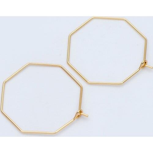 10pcs Octagon Hoop Earring 28mm, 18K Gold plated Brass, Geometric Ear Wire Components (GB-703-1)