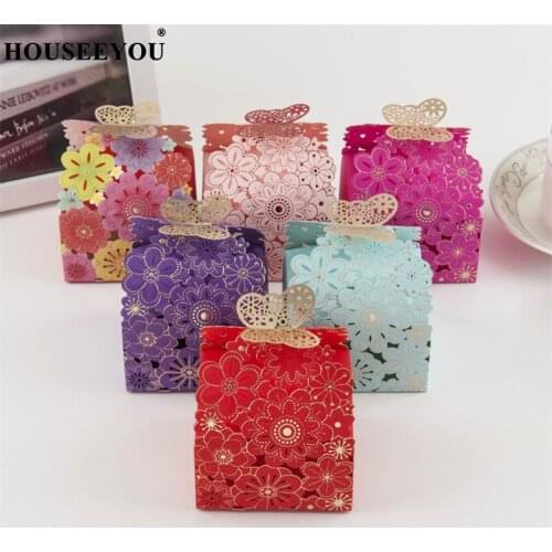 100PCS/Lot Multicolor Laser Hollow Butterfly Buckle Design Sweet Candy Box Wedding Gift Bags for Guest Party Supplies