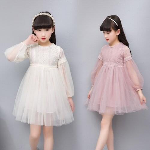 2018 Kids Dresses For Girls Cute Long Lantern Sleeve Lace Girls Ball Grown Dress Princess Party Dress DQ997