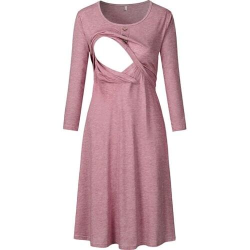 2020 round neck long sleeve maternity dresses Button breastfeeding dress pregnancy clothes autumn dress nursing clothing Q0703