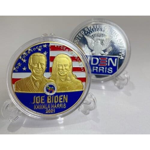 2021 US President Biden and His Wifes Gold and Silver Plated Commemorative Medallion Painted Gold Coin Commemorative Coin
