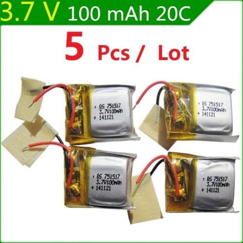 5Pcs/Lot 3.7V 100mAh 751517 lithium polymer battery CX-10 CX-12 JJ810 Remote Quadrocopter 3.7V Lipo bettery free shipping