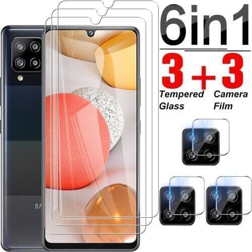 6 in 1 Tempered Glass For Samsung Galaxy A42 A41 A40 Screen Protector Full Cover Camera Lens Film Svmsung M62 F41 A 42 Glass