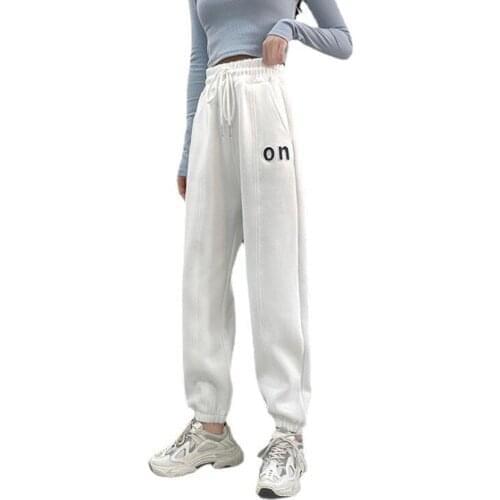 White sports womens sweatpants spring 2021 new hot style European station European goods are thin pants trendy feet sweater