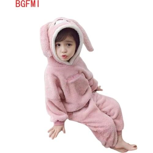 Childrens Long Sleeved Pajamas Set Cartoon Girls and Boys Autumn and Winter Flannel Home Wear Kids Coral Velvet Sleepwear Suit