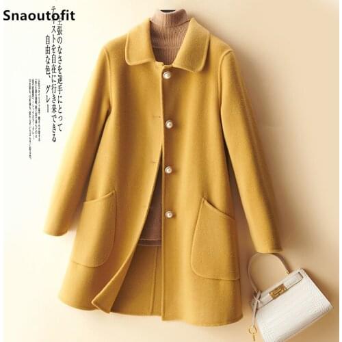 Pearl Button Double-Sided Cashmere Coat Womens Mid-Length 100% Pure Wool 2021 Autumn And Winter New Slim High-End Woolen Coat