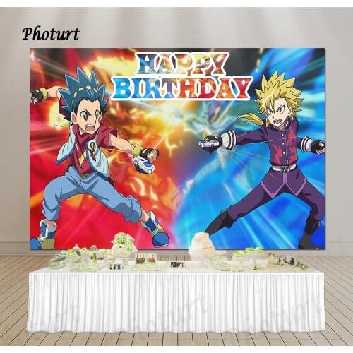 PHOTURT Beyblade Photography Backdrop Boy Birthday Party Background Red Blue Anime Bedroom Decorate Vinyl Photo Studios Props