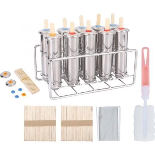 3/6/10pcs 304 Stainless Steel Popsicle Mold Ice Cream Mold Popsicle Maker Mold Rack Holder Double Groove Home Kitchen Accessory