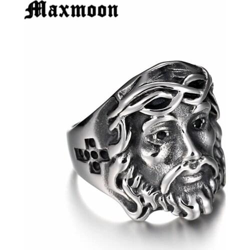 Maxmoon Silver Color Hip Hop Cross Jesus Piece Rings High Quality Fashion Charm Punk accessorie Jewelry