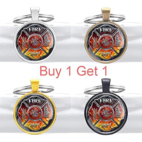 Buy 1 Get 1 Classic Fire Dept Design Pendant Key Rings Charm Men Women Firemen Key Chains