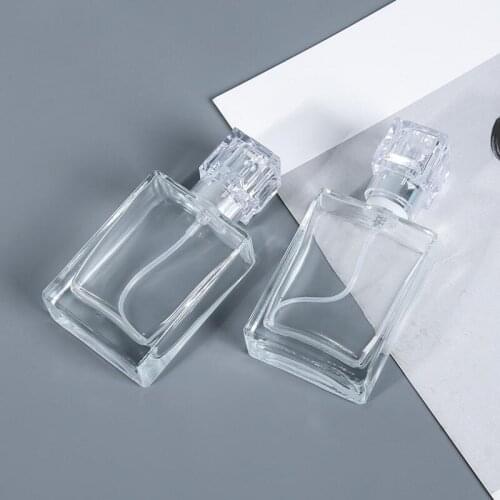 Square Flint Perfume Atomizer Refillable Glass Empty Spray Bottle With Cap for Travel 30ml