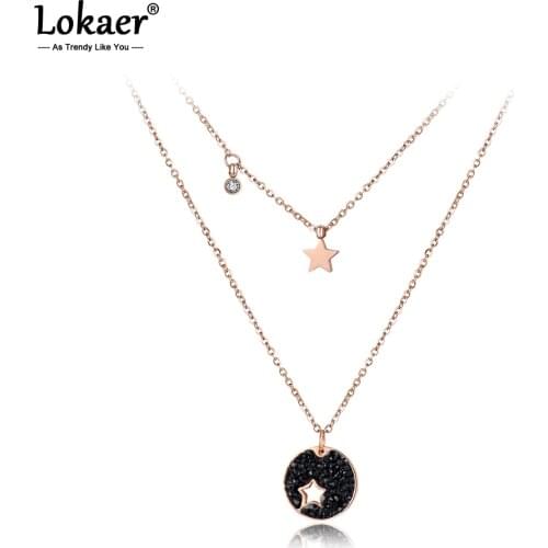 Lokaer Cubic Zirconia Star Chokers Necklaces For Women Pave Setting Rhinestone Rose Gold Color Stainless Steel Jewelry N18035