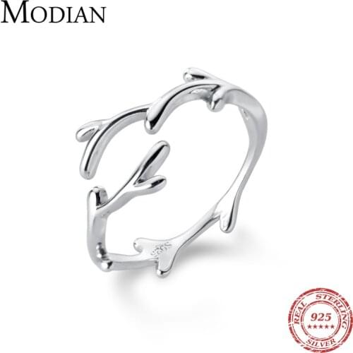 Modian Classic Fashion Irregular Branches Ring for Women Real 925 Sterling Silver Adjustable Free Size Plant Ring Fine Jewelry
