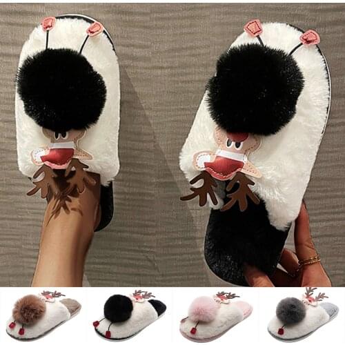 Fashion Womens Casual Shoes Breathable Outdoor Deer Slippers Fashionable Design Warm Slippers Zapatillas Casa Mujer Invierno