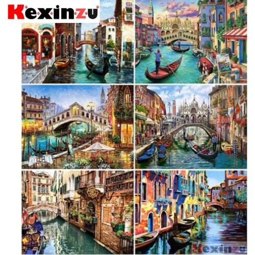KEXINZU 5D DIY Full Square Diamond Painting City Venice Diamond Embroidery Scenery House Mosaic Rhinestone River Home Decoration