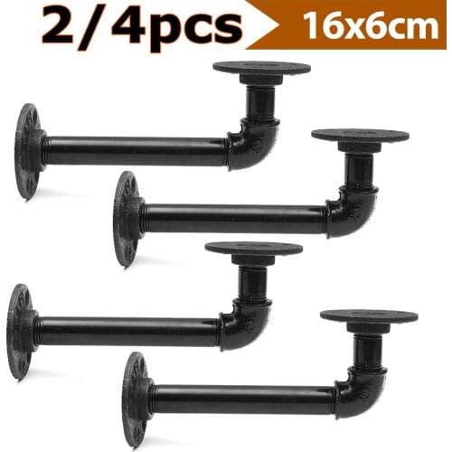 1/2/4pcs Vintage Black Iron Pipe Shelf Bracket Wall Mounted Storage Shelf Holder Racks Bethroom Bocase DIY Decor 16x16cm
