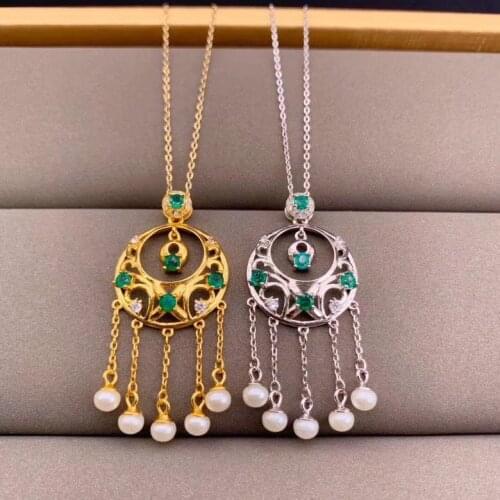 New style natural emerald necklace palace style luxury 925 sterling silver certificate package
