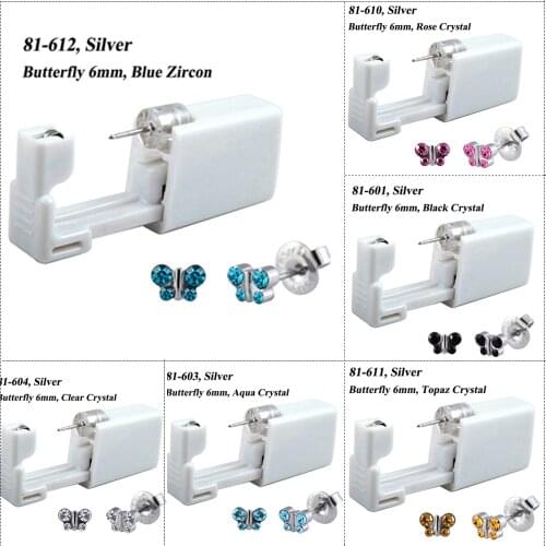 2pcs Disposable No Pain Safe Sterile Ear Piercing Unit Kit Butterfly Ear Stud Piercing Tool Built-In Fashion Jewelry 20g