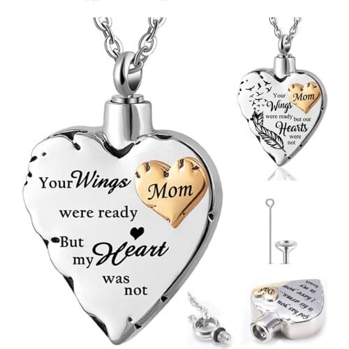 Cremation Urn Necklace Women Men Stainless Steel Heart Memento Jewelry, Ashes Keepsake Waterproof Pendant for Memory Mom Dad