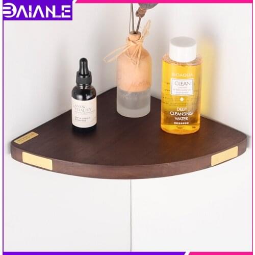 Bathroom Shelf Organizer Wood Brass Wall Mounted Corner Storage Holder Shelves Bathroom Accessoriess Shower Caddy Shampoo Rack