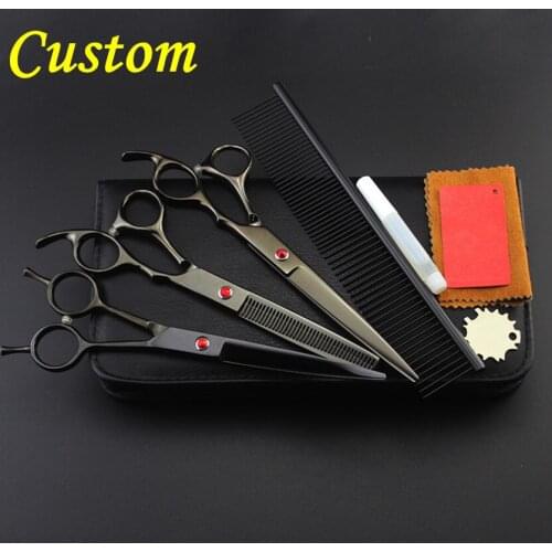 Custom Logo japan 440c Black pet 7 inch shears dog grooming hair scissors cutting thinning barber tools hairdressing scissors