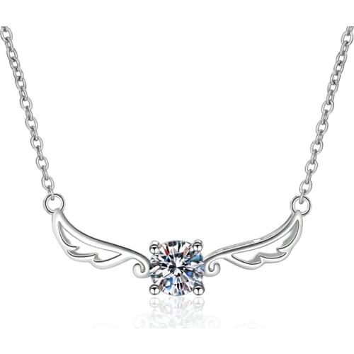 Passed Diamond Test Perfect Cut Moissanite 925 Sterling Silver 0.5 CT Angel Wings Pendant Necklace Women Trendy Luxury Jewelry