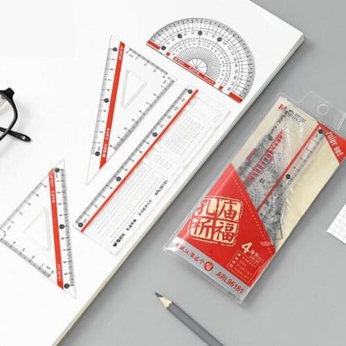 4pcs/set Direct Selling Rushed Triangular Ruler Spirograph 4 Pcs School Maths Set Plastic Protractor Square Ruler