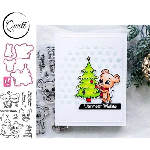 QWELL Mice Bear Warm Hugs Cutting Dies With Clear Stamps Christmas Tree Gift DIY Scrapbooking Decor Album Craft Craft 2020
