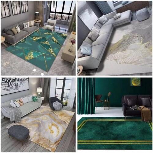 Nordic Geometric Abstract Luxury Green Living Room Carpet Bedroom Bedside Rugs Large Size Comfortable Floor Mat