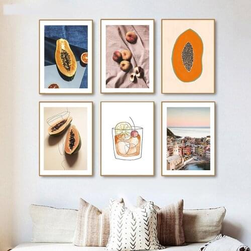 Nordic Simple Style Tropical Plants Poster Papaya Peaches Canvas Picture Wall Art Painting For Kitchen Living Room Modern Decor