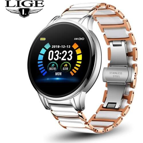 LIGE Luxury Smart Watch Women Waterproof Sports Fitness Tracker For Android iOS Reloj inteligente Ceramic Strap smart watch Men