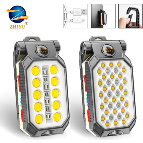 ZHIYU LED COB Rechargeable Magnetic Work Light Portable Flashlight Waterproof Camping Lantern Magnet Design with Power Display