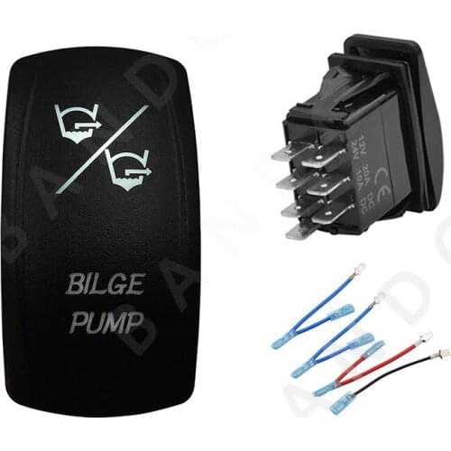 BILGE PUMP Rocker Switch 7P ON-OFF-ON DPDT White Led Button Switch for Universal Car Boat Marine Vehicle Yacht Van，Jumper Wire