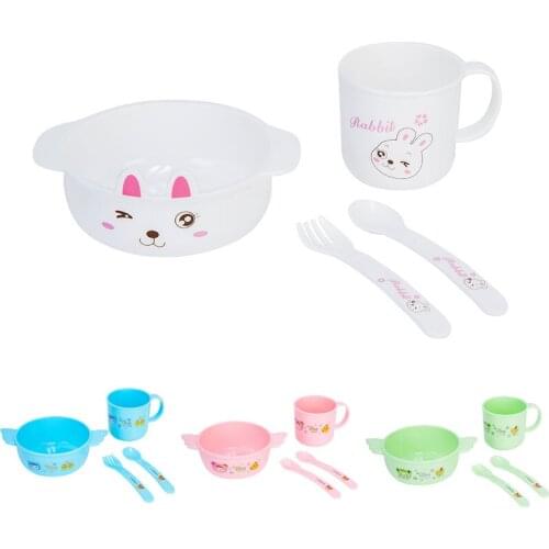 Baby Feeding Convenient 1 SET/4pcs Baby Feeding Bowl Plate Forks Spoon Cup Dinnerware Set Rabbit Tableware Baby Like