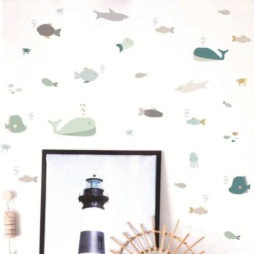 Vacclo Ocean Fish Wall Stickers Self-adhesive Ins Childrens Room Wall Decoration Stickers Cartoon Whale Wall Decals Murals