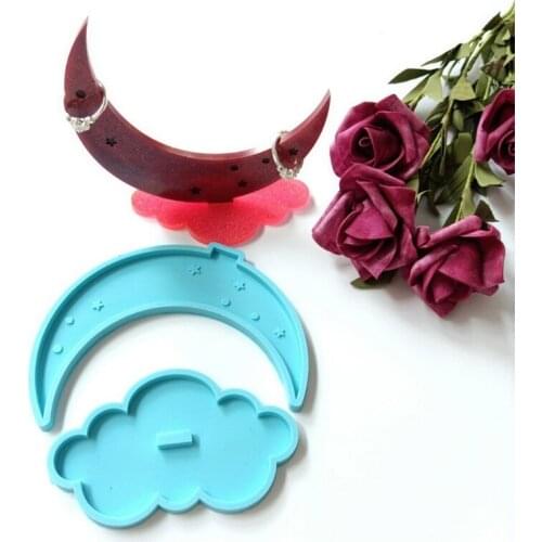 1 Set Moon Phone Bracket Epoxy Resin Mold Jewelry Rings Holder Rack Silicone Mould DIY Crafts Decorations Casting Tool