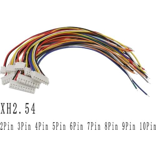 10PCS 26AWG JST XH-2.54 2P 3P 4P 5P 6P 7P 8P 9P 10Pin XH2.54 Pitch 2.54mm Male Plug Wire Cable Connector With Cables 30cm Length