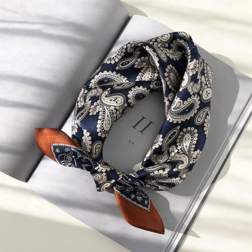 53cm Silk Hijab Scarf For Women Fashion Paisley Print Kerchief Cute Hair Scarfs Female Small Neckerchief Head Scarves For Ladies