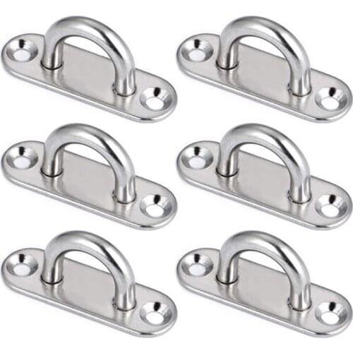 6Pcs 5mm Stainless Steel Eye Plate Oblong Pad Eye Plate Metal Staple Ring Hook Hardware Q9QD